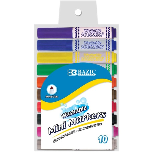 Mini Markers - 8 Colors, Washable, Broad Line