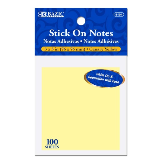 Yellow Stick On Notes - 100 Sheets Per Pack