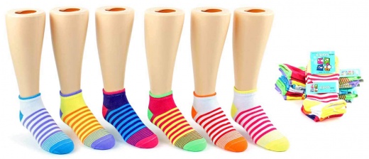 Girls' Ankle Socks - Striped, Size 6-8