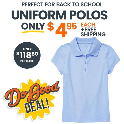 Girls' Uniform Polos - Light Blue, 2XL, Short Sleeve