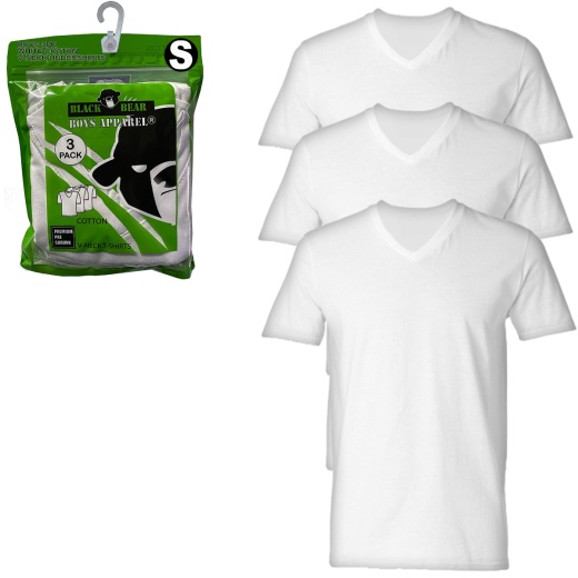 Boys' Cotton V-Neck Undershirts - White, Small, 3 Pack