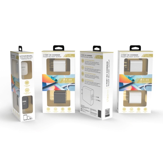 Dual Port Wall Chargers - USB Type C, White