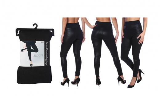 Women's Embossed Leggings - Black Snakeskin, S-Xl, Brushed Lining