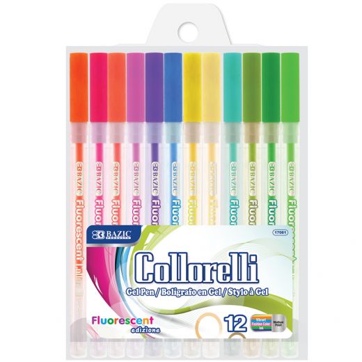 Gel Pens - 12 Assorted Fluorescent Colors for Adult Coloring Books