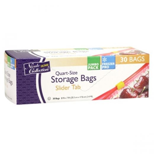 Quart-Size Slider Tab Storage Bags - 30-Pack, Freezer Ready