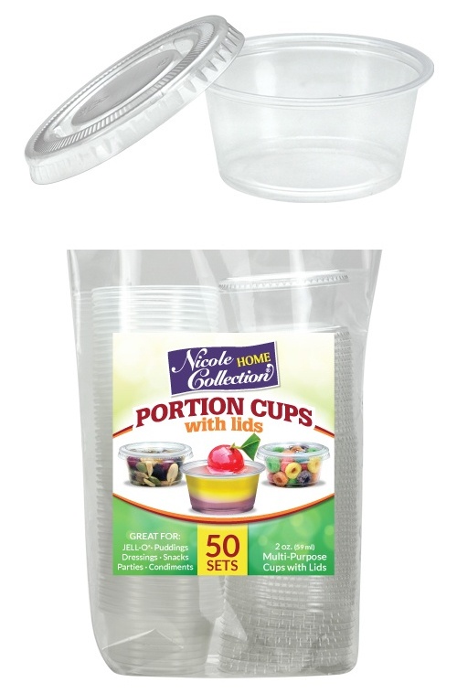 Plastic Portion Cups - Clear, With Lids, 2 Oz, 50 Pack