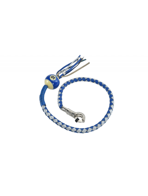 Blue and Silver Hand-Braided Leather Get Back Whip with Blue Ball - 36" Length