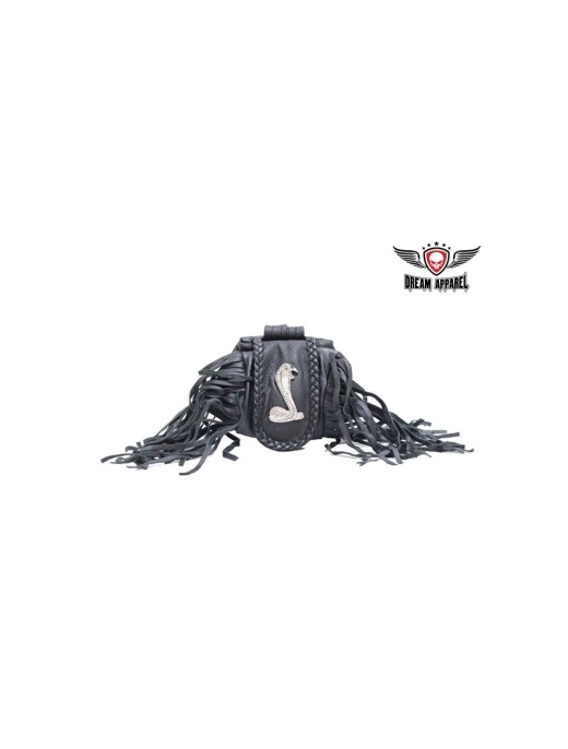 Cobra Folding Pouch with Braid & Fringe - Genuine Leather Wallet with Belt Snap On Feature