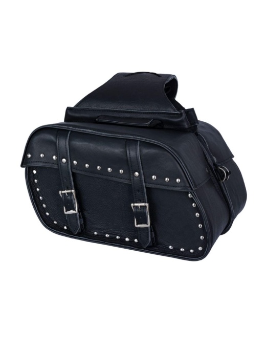 Dream Apparel Black Motorcycle Leather Saddlebags with Studs