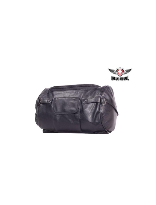 Motorcycle Sissy Bar Bag with Velcro on Back - Soft Leather Travel Bag