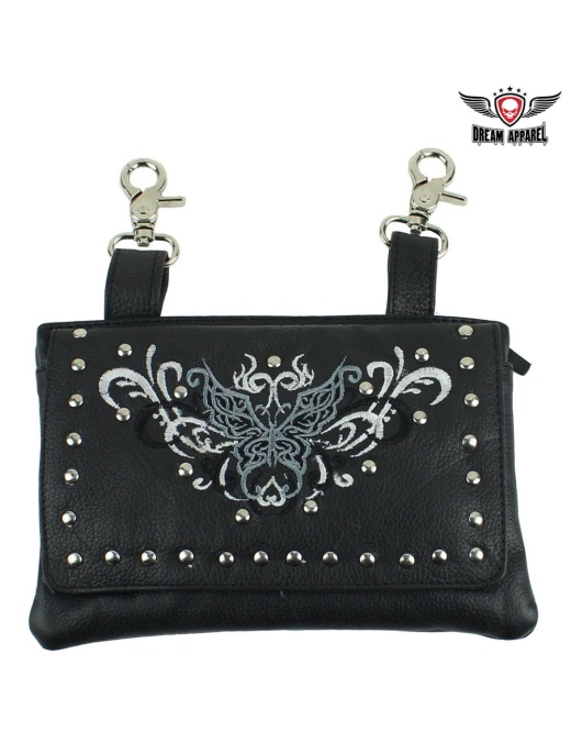 All Naked Cowhide Leather Black Butterfly Belt Bag