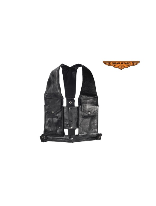 Men's Cowhide Leather Commando Style Pocket Vest
