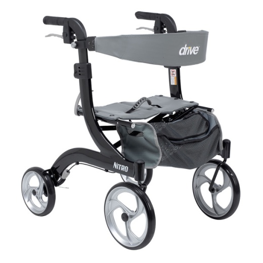 Nitro Aluminum Rollator, Hemi Height, 10" Casters