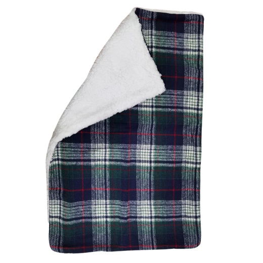 Sherpa-Lined Dog Blanket - Blue & Green Plaid 30" X 20"