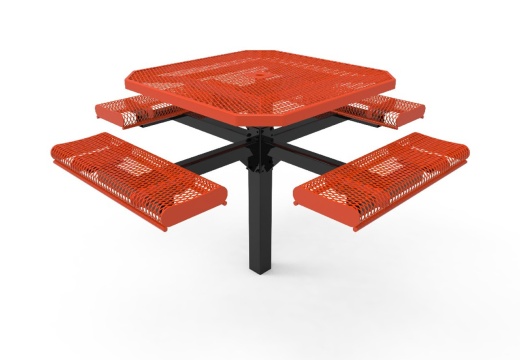 46" Octagon Expanded Metal Pedestal Picnic Table With Rolled Seats - Inground Mount