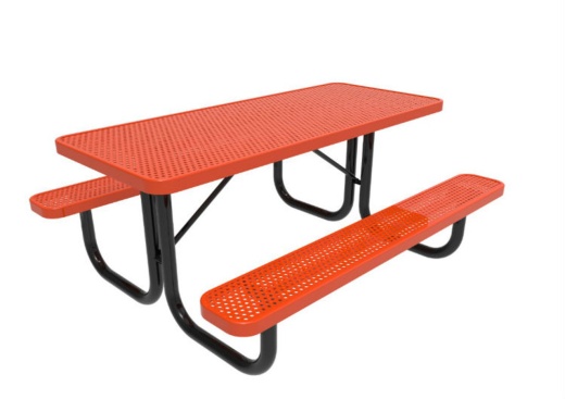 8' Rectangular Punched Steel Metal Picnic Table