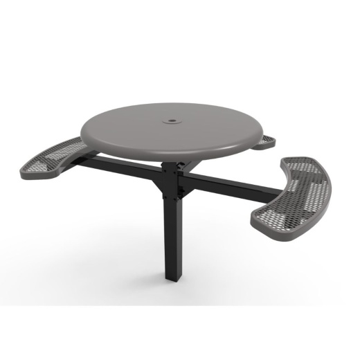 46" Round Solid Top Pedestal Table With Three Expanded Metal Seats - Inground Mount