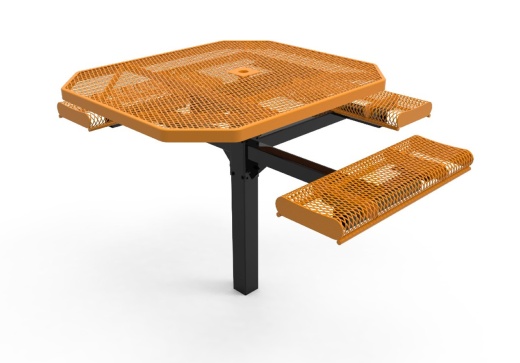 46" Octagon 3 Seat Ada Expanded Metal Pedestal Picnic Table With Rolled Seats - Inground Mount