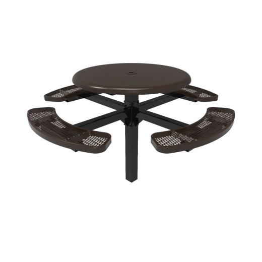 46" Round Solid Top Pedestal Table With Four Expanded Metal Seats - Inground Mount