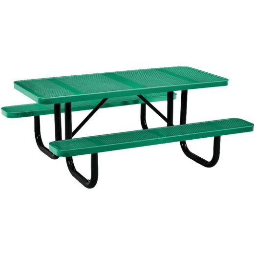 6' Rectangle Punched Steel Picnic Table - Portable - Thermoplastic Coated