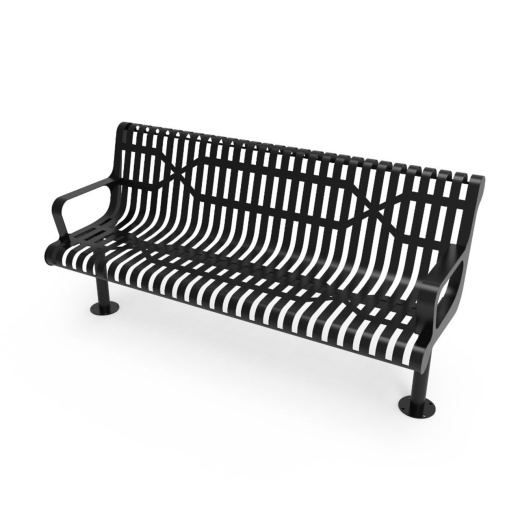 6' Contoured Bench With Arm - Slatted Steel - Surface Mount