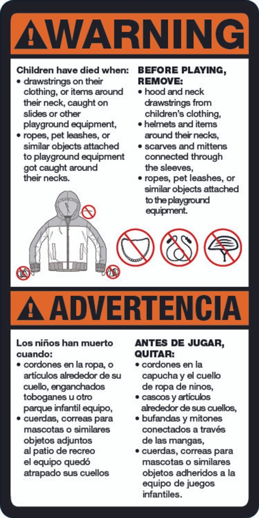 Strangulation Warning Label - English And Spanish