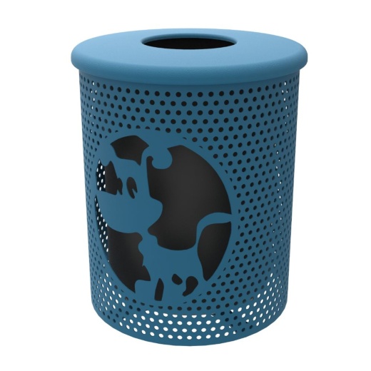 32 Gallon Dog Themed Trash Receptacle With Flattop And Liner