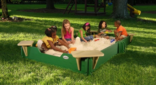 5' X 10' Sandbox - Includes Ground Barrier-4 Corner Seats-Cover-24 Stakes