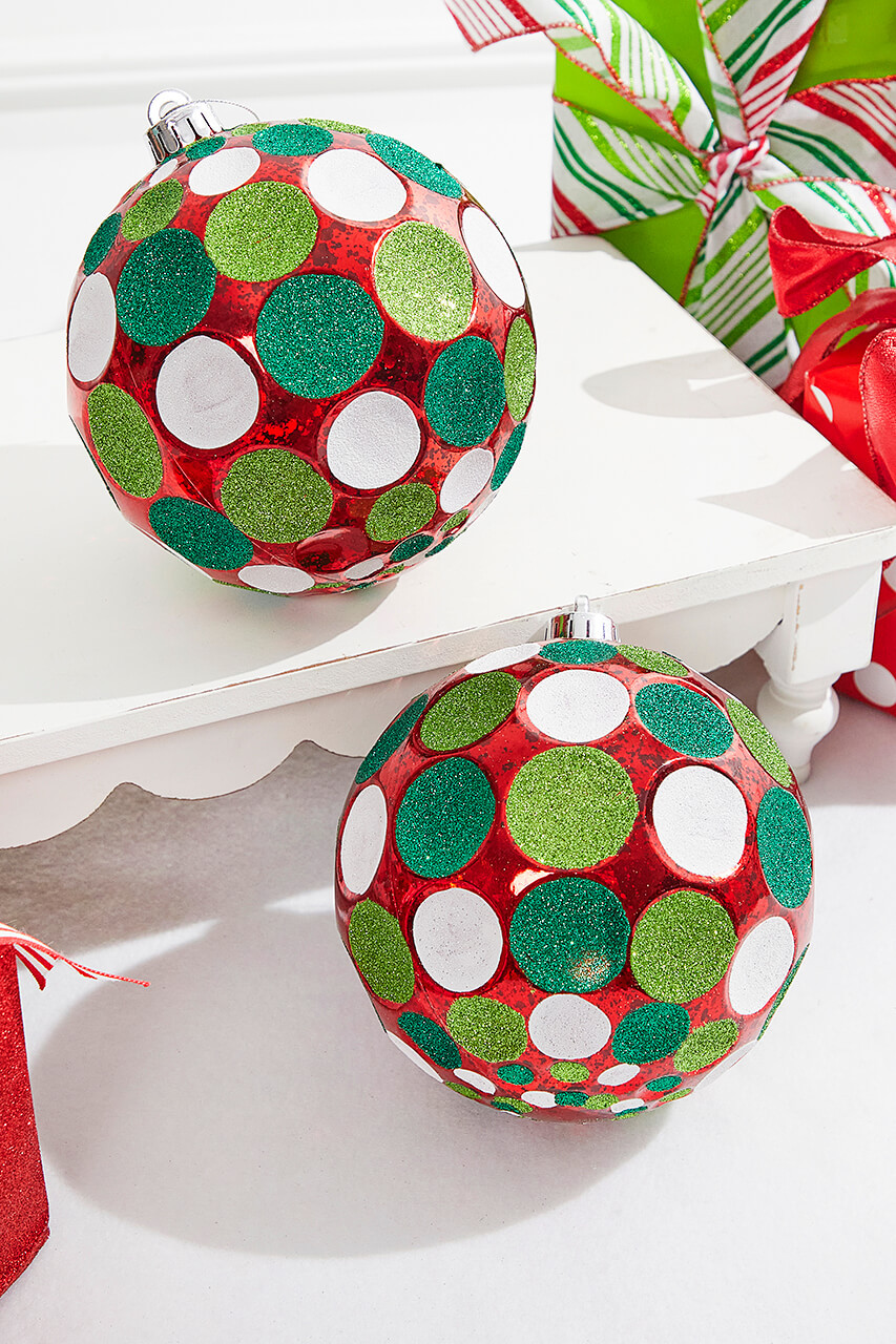 10 CM VP Glitter Plaid Ball Ornament - Box of 3