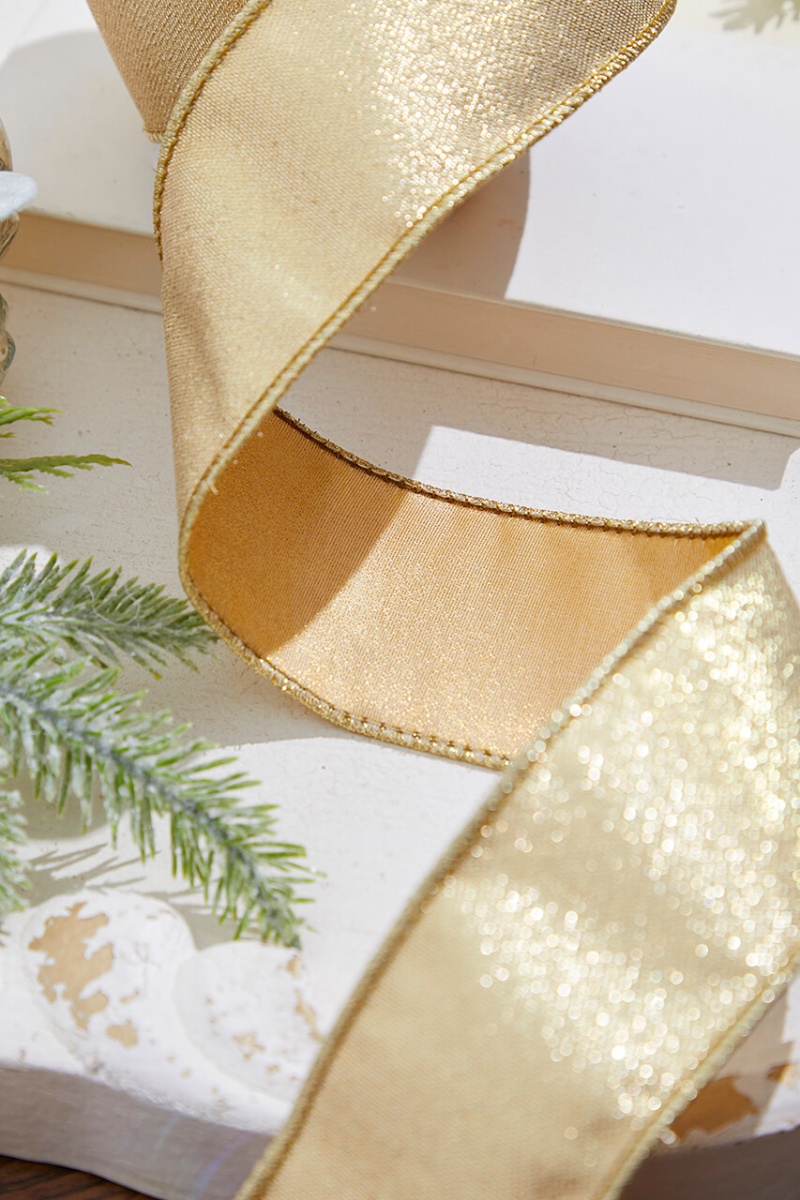 2.5” x 50YD Gold Deer/Snowflake/Tree Glitter Christmas Ribbon