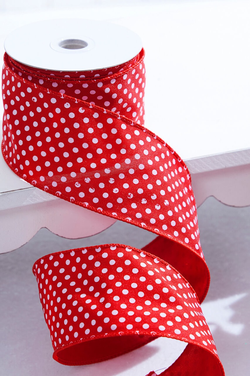 2.5 X 10 Yard Red And White Polka Dot Ribbon