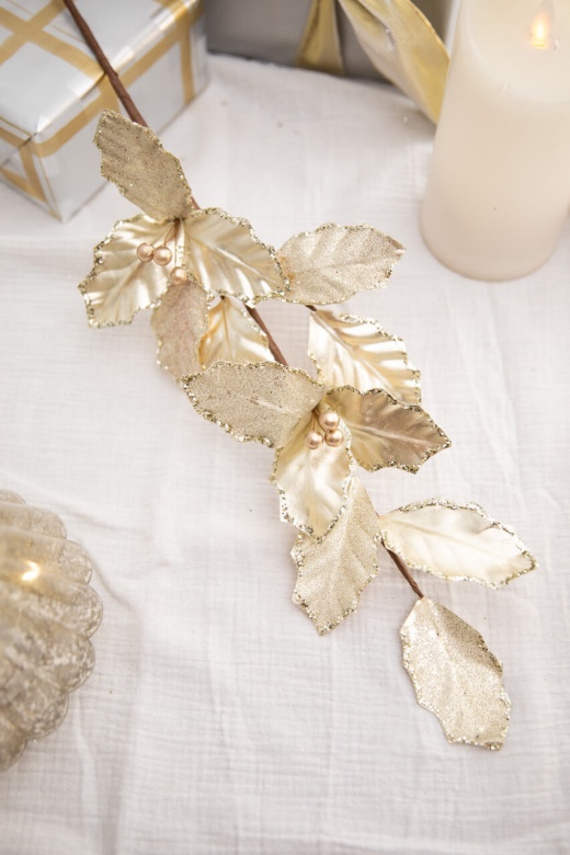 27” Champagne Holly Leaf Spray