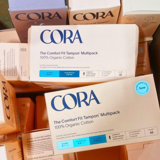 Cora Assorted Count Tampon Packs 100% Organic Cotton (33 Pcs Lot)