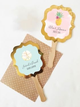 Personalized Tropical Beach Gold Paddle Fans