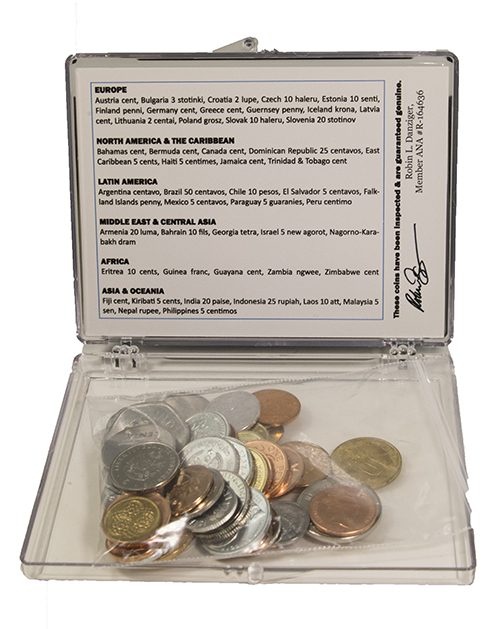 50 Different Coins From 50 Different Countries (Clear Box)