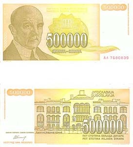 Yugoslavia P143(U) 500,000 Dinara