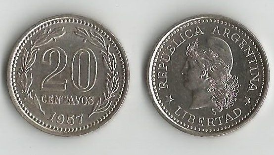 Argentina Km55(Xf-) 20 Centavos