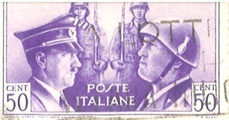 Italian Stamp, Mussolini And Hitler, Helmeted