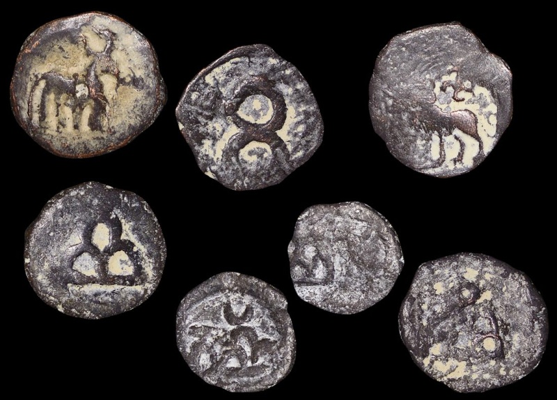 Ancient India, Taxila-Pushkalavati City Coinage (2Nd Century Bce), 1/4 Karshapana, A Lot Of (7) Coins