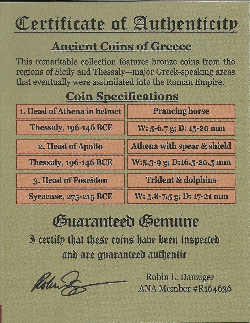 Greek Gods Of Power: Box Of 3 Ancient Greek Bronze Coins (Three-Coin Box)
