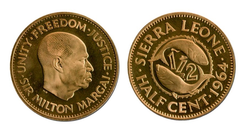 Sierra Leonekm16(Bu) 1/2 Cent (Proof) 1964