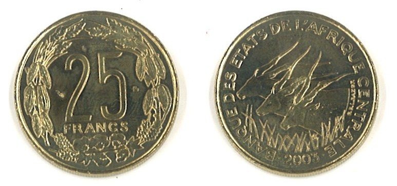 Central African St. Km10(U) 25 Francs (2003)