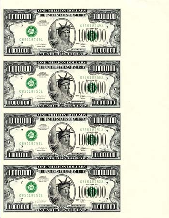 United States Persmill4(U) Uncut Sheet Of 4 Notes (Private Issue,Non Government)