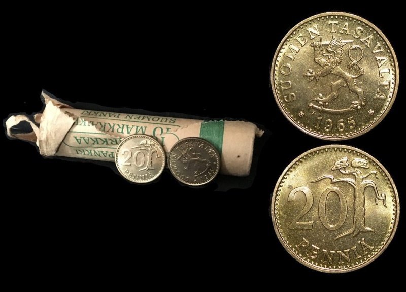 Finland, Aluminum-Bronze 20 Pennia, Dated 1965, Unc, Km 47, A Lot Of (50) Coins