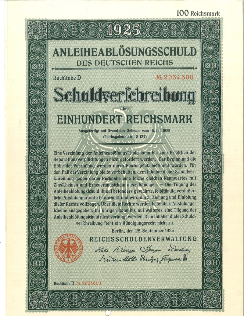 Germany 100 Reichsmark Bond Issue, 1925