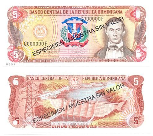 Dominican Rep. P152s(1996)(U) 5 Pesos (Specimen)