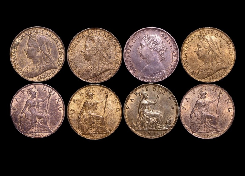 Great Britain, Victoria (1837-1901), Bronze Farthings, 1895 (2), 1896 (1), 1891 (1) Unc With Lustre, A Lot Of (4) Coins