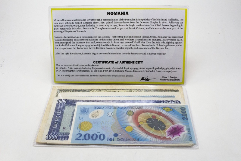 Romania: Five Romanian Banknotes (Billfold)