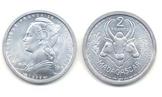 Madagascar Km4(U) 2 Francs