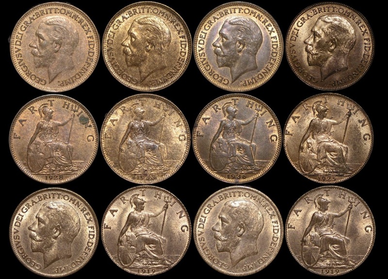 Great Britain, George V (1910-1936), Bronze Farthings (6), A Lot Of (6) Coins